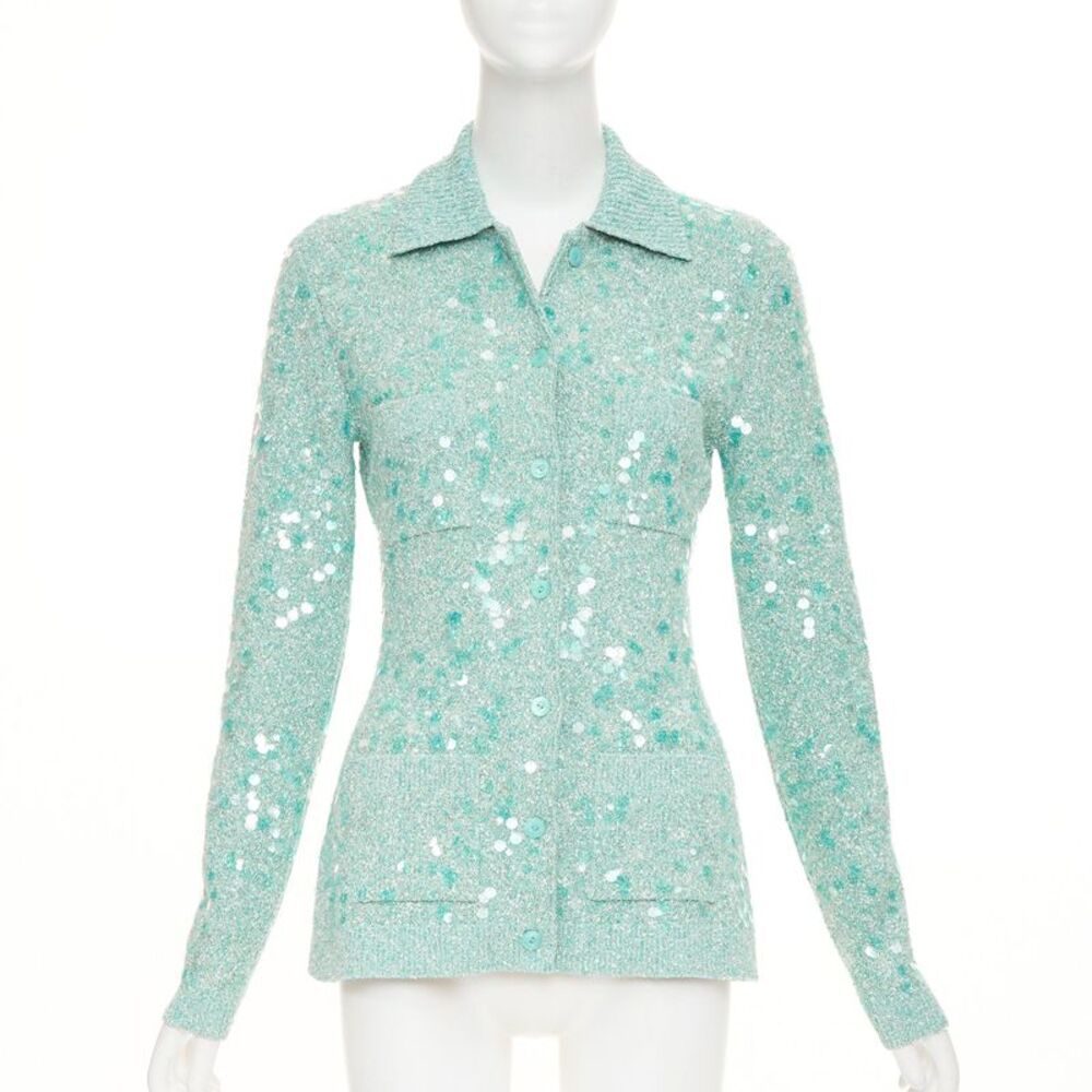Gucci tweed blend polo sequin knit cardigan